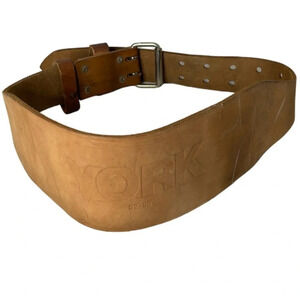 YORK Vintage Tan Leather Weightlifting Belt Gym Training Support Size M 32-36